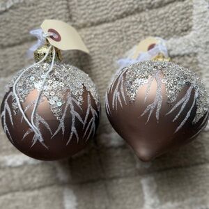 Frontgate Brown and Silver Christmas Ornaments - Set of 2 - NWT